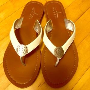 White Leather Flip Flop Sandals